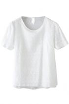 Oasap Elegent Solid White Lace Woman Tee