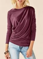 Oasap Round Neck Long Sleeve Ruffle Knit Tee Shirt