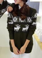 Oasap Long Sleeve Deer Knit Pullover Sweater
