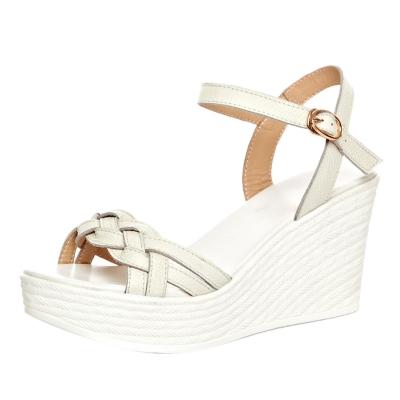 Oasap Open Toe Wedge Heels Weave Genuine Leather Sandals