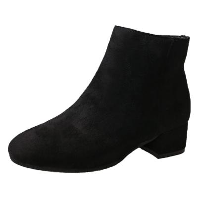 Oasap Solid Color Square Toe Block Heels Ankle Boots