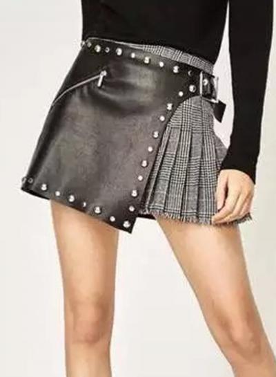 Oasap Fashion Pu And Cotton Rivet Culottes