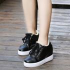 Oasap Casual Round Toe Lace Up Wedge Heels Warm Shoes