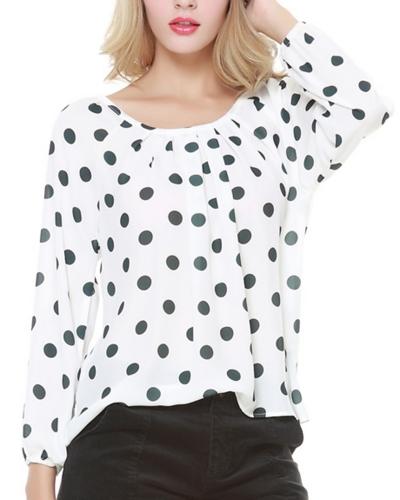 Oasap Women's Color Block Polka Dot Print Chiffon Blouse