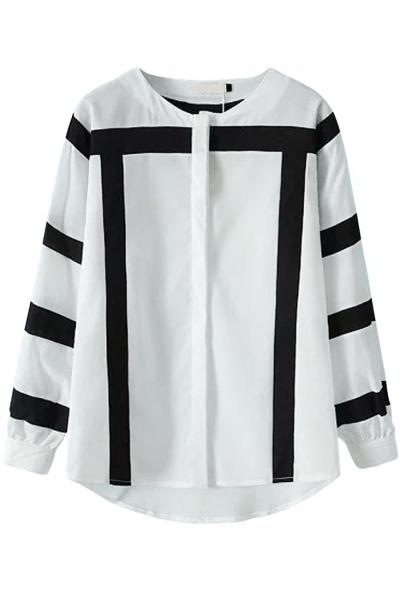 Oasap Black White Stripe Print Button Down Shirt