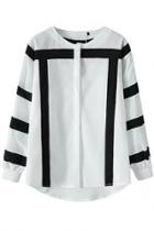 Oasap Black White Stripe Print Button Down Shirt