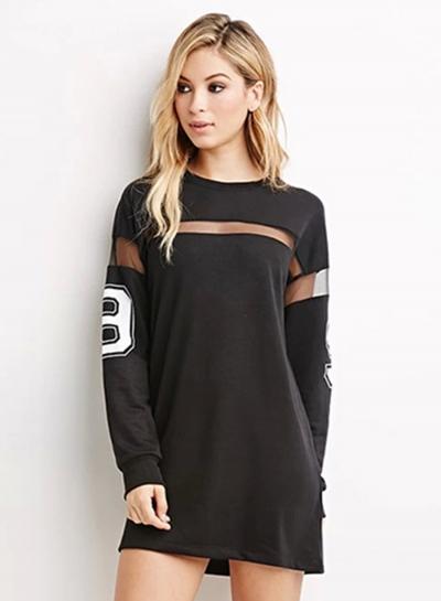 Oasap Women's Black 99 Print Sheer Mesh Contrast T-shirt Dress