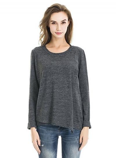 Oasap Long Sleeve Round Neck Solid Color Knit Pullover Tee Shirt