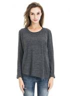 Oasap Long Sleeve Round Neck Solid Color Knit Pullover Tee Shirt