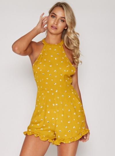 Oasap Halter Backless Sleeveless Printed Romper