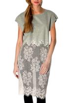 Oasap Women's Batwing Sleeve Floral Lace Panel Hem Tee