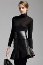 Oasap Sexy Black High Waistline Flouncing Faux Leather Skirt