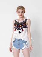 Oasap Vintage Embroidery Tassel Detail Tank