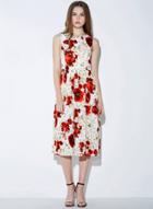 Oasap Sleeveless Floral Printed Pleated Midi Dress