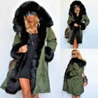 Oasap Fashion Faux Fur Trim Hooded Parka Coat