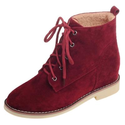 Oasap Solid Color Lace Up Round Toe Wedge Heels Boots