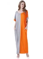 Oasap Women's Casual Loose Batwing Sleeve Contrast Color Maxi Dress