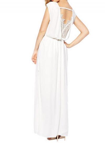 Oasap Elegant Sleeveless Backless Lace Panel Maxi Party Dress