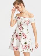 Oasap Slash Neck Floral Printed Slim Mini Dresses