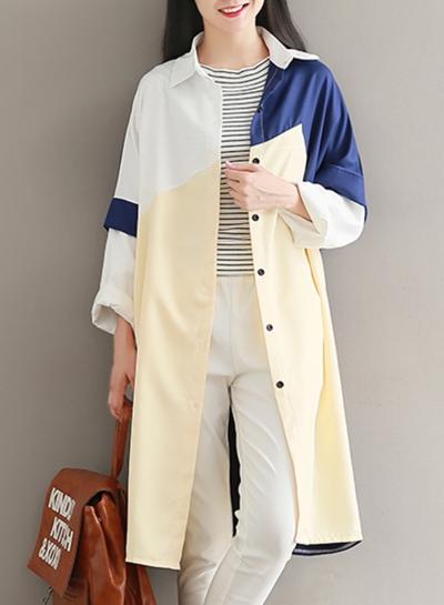Oasap Fashion Button Down Color Block Shirt Dress