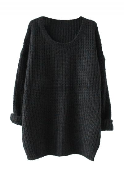 Oasap Loose Round Neck Long Sleeve Pullover Sweater