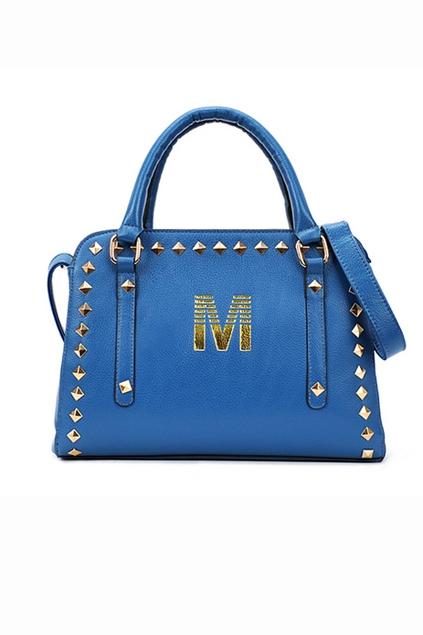 Oasap Letter Print Rivets Embellished Shoulder Bag