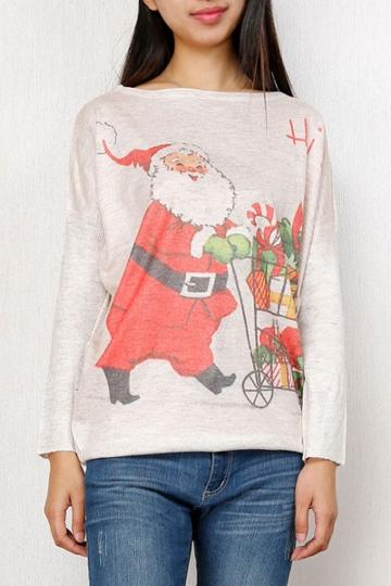 Oasap Adorable Santa Claus Print Loose Fit Pullover Sweater