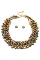 Oasap Gold Tone Crystal Necklace Earring Set