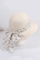 Oasap Plaited Hat With Floral Print Bow-knot