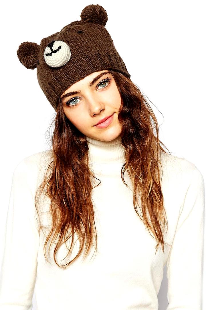 Oasap Brown Lovely Bear Knit Beanie
