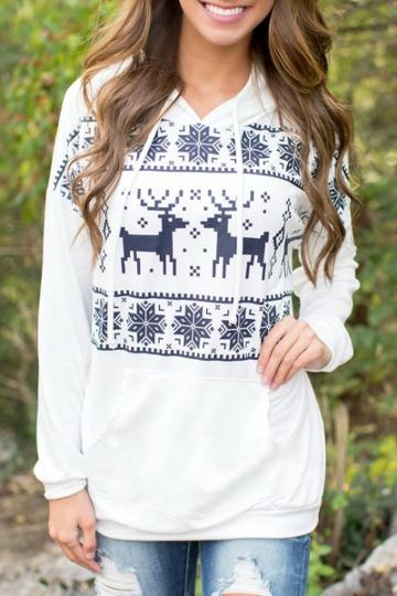 Oasap Charming Deer Pattern Kangaroo Pocket Drawstring Hoodie
