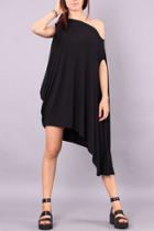 Oasap Black Oblique Neck Sleeveless Asymmetrical Dress