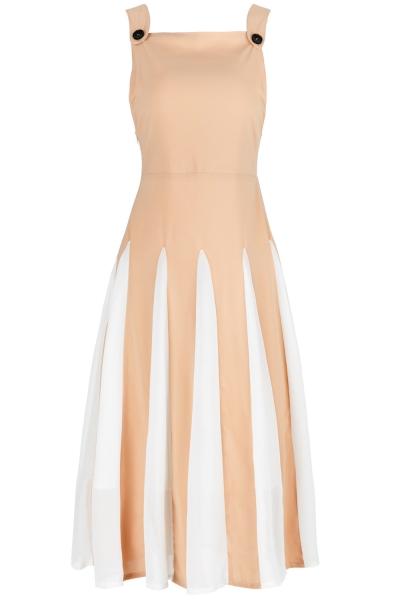 Oasap Women's Fashion Long Pleated A-line Colorblock Overall Dress