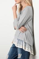 Oasap Women Chic Lace Paneled 3/4 Sleeve Asymmetric Loose Fit Tee
