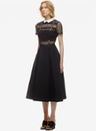 Oasap Elegant Short Sleeve Lace Panel A-line Midi Party Dress