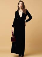 Oasap Deep V Neck Long Sleeve Solid Color Velvet Maxi Dress