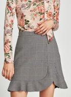 Oasap Woemn's High Waist Flounce Hem Slit A-line Plaid Skirt