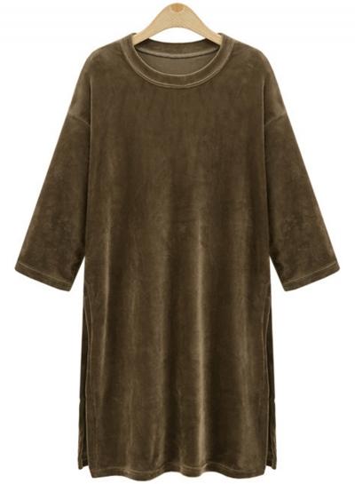 Oasap Casual Loose Fit Velvet Sweatshirt Dress