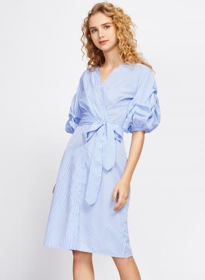 Oasap V Neck Half Sleeve Stripe Dress With Belt