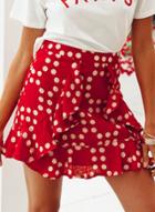 Oasap Fashion Vocation Flounced A-line Short Skirt With Polka Dots