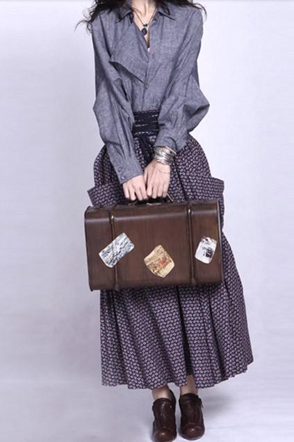 Oasap Elegant Lace-up Floral Printing Skirt With Double Oversized Side Pockets