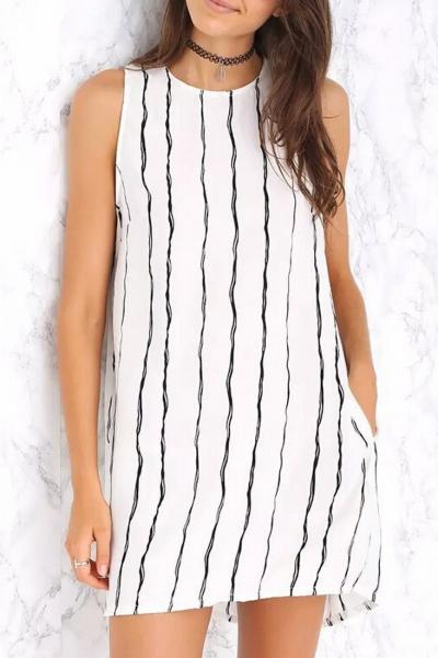 Oasap White Pin Stripes Shift Dress