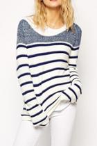Oasap Casual Stripe Printed Pullover Sweater