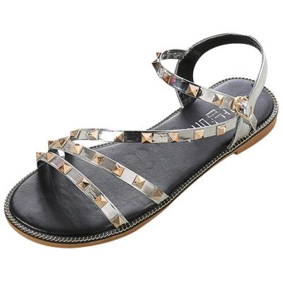 Oasap Open Toe Rivet Buckle Flat Sandals