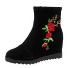 Oasap Floral Embroidery Round Toe Wedge Heels Boots