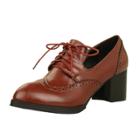Oasap Pointed Toe Hollow Out Block Heels Shoes