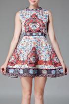 Oasap Stylish Floral Print Rhinestone Mini Dress