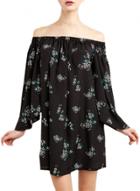 Oasap Women's Slash Neck Off-shoulder Floral Print Long Sleeve Dress
