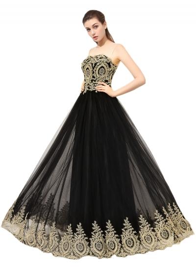 Oasap Strapless Pleated Mesh Patterned Maxi Prom Dress