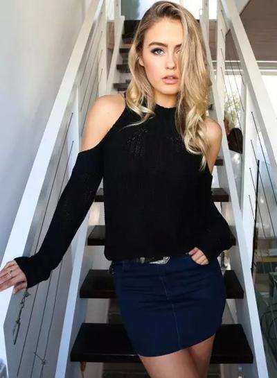 Oasap High Neck Off Shoulder Long Sleeve Solid Color Sweater
